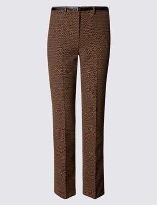 Abstract Jacquard Modern Slim Leg Trousers with Belt